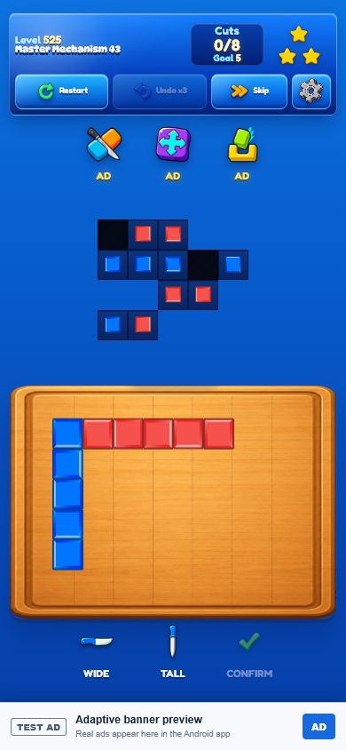 Current Cut Blocks level with colorful blocks and a cutting board