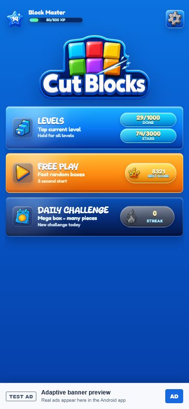 Current Cut Blocks home screen